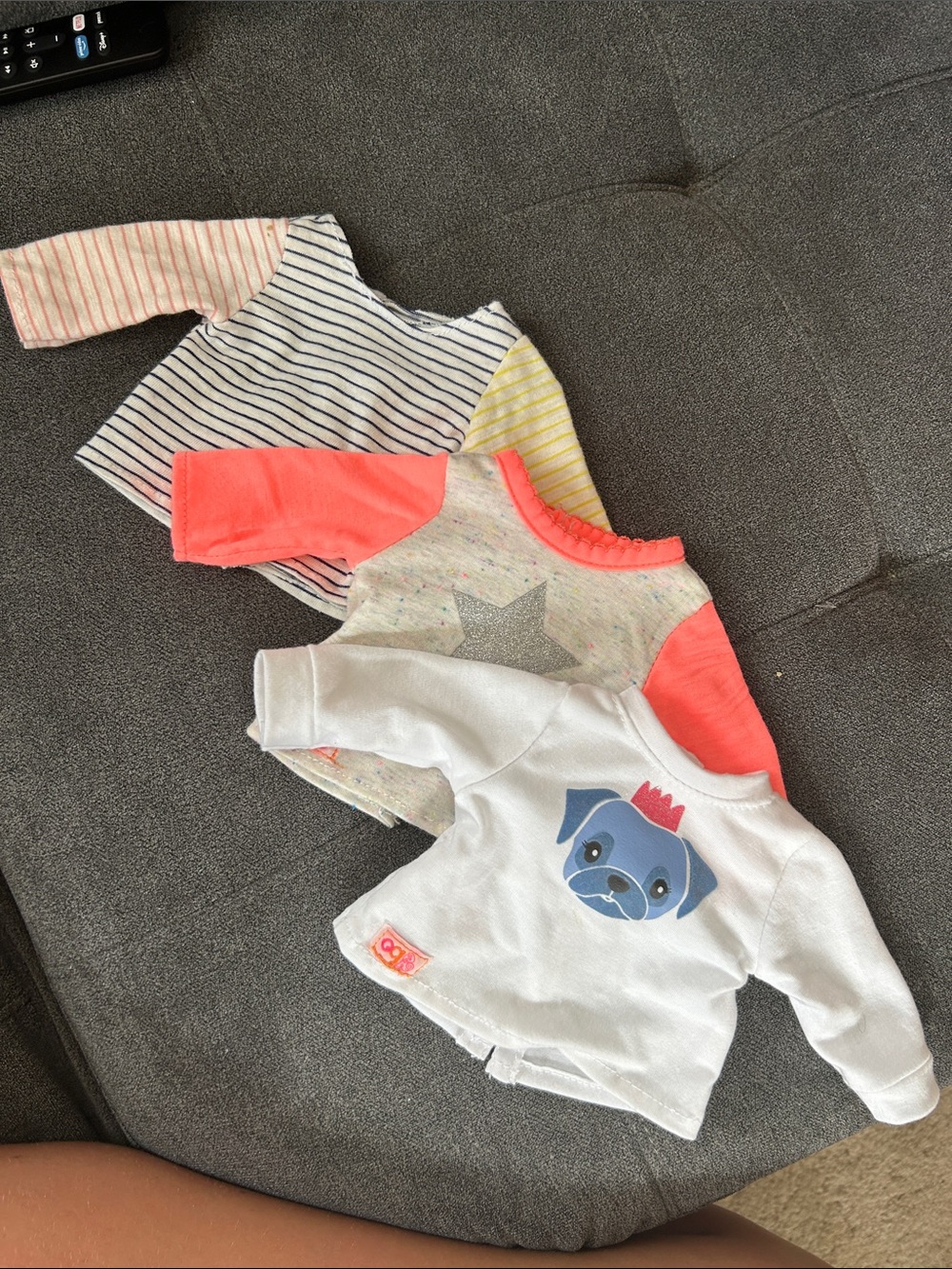 3-Piece Doll Shirt Set in White, Coral & Stripe